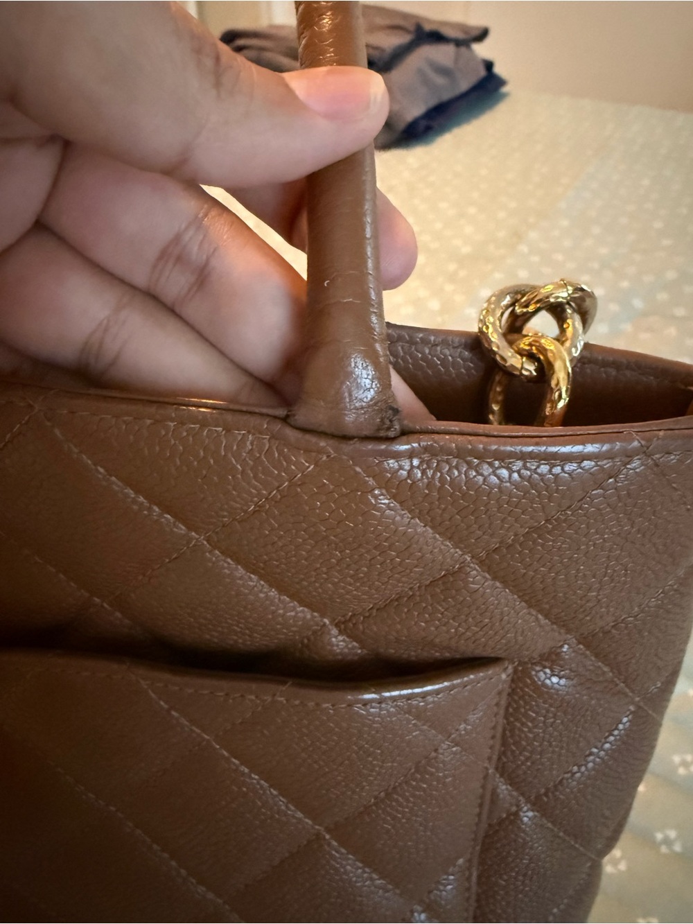 Chanel Caviar Brown Leather Quilted Medallion Tote - 24 Karat Gold - Picture 7 of 14